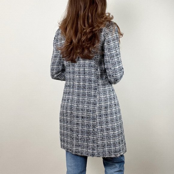 Vintage Silk Tweed Long Trench Jacket Peacoat Light Woven Preppy Light Academia - Picture 2 of 6